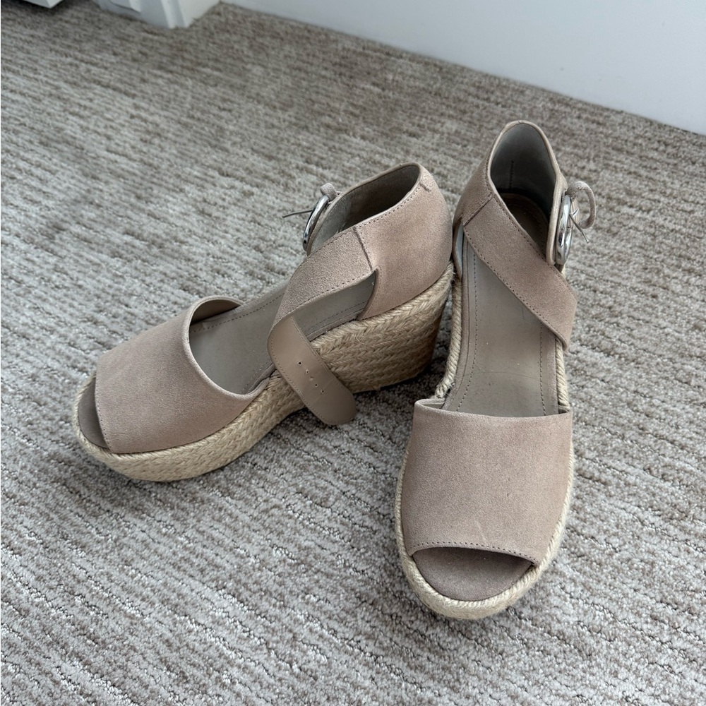 Marc Fisher Tan Espadrille Wedges with Ankle Strap